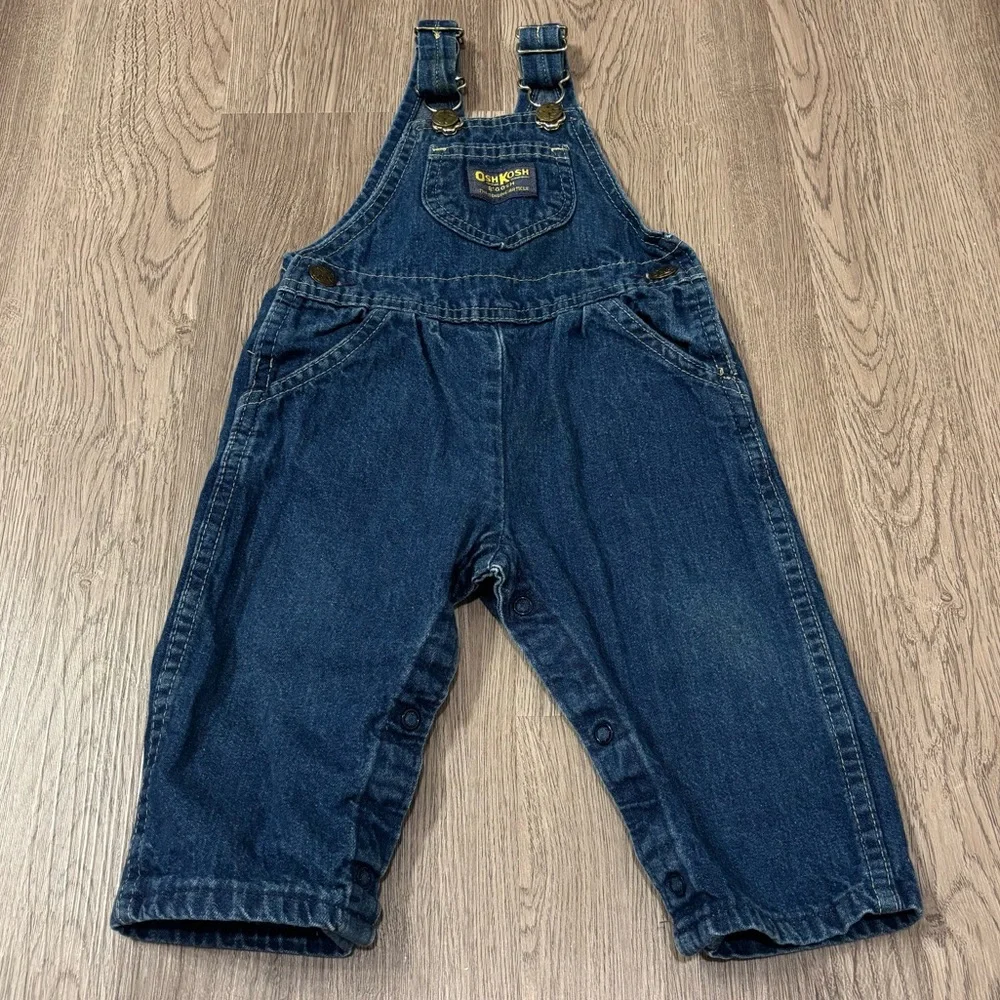 Vtg Oshkosh B'Gosh Denim Blue Jean Overalls 12 Month Made In‎ USA Plain